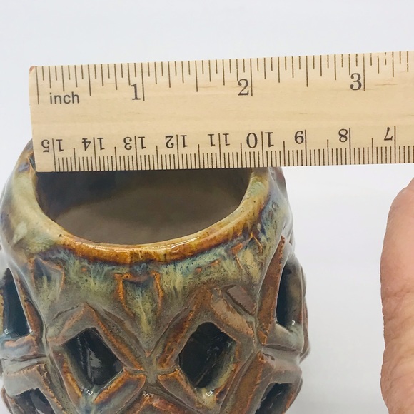 Hand thrown ceramic art double walled candle holder. - Picture 6 of 9